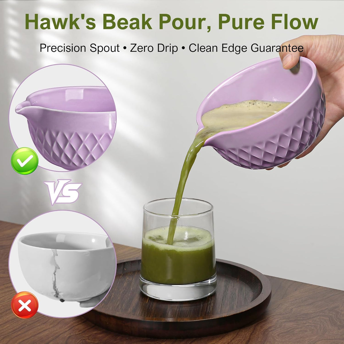 Matcha Whisk Set, 7 Pcs Matcha Kit, Ceramic Matcha Set Includes Matcha Bowl with Spout, Matcha Whisk and Holder, Bamboo Scoop, Scoop Rest, Sifter and Tea Towel (Royal Purple)