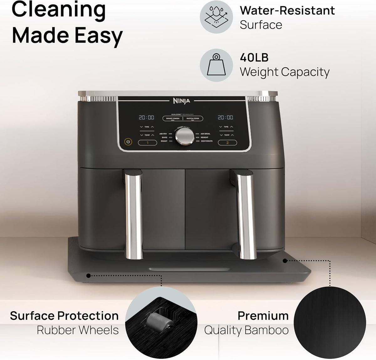 Ibyx Elegant Sliding Tray for Your Coffee Maker & Heavy Kitchen Appliances - Sturdy, Slides Easily from Under The Cabinet (Black, 16" W x 13" D)