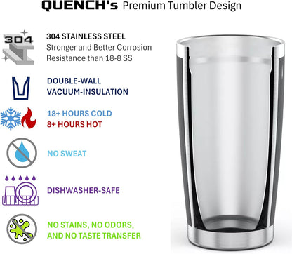 Quench Stainless Steel Tumbler 20oz, Double Wall Vacuum Insulated Powder Coated, USA, Indigo Blue, with MagnaLock Lid