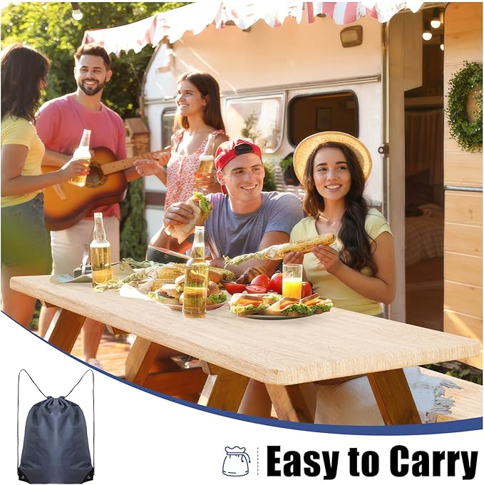 Smiry Picnic Table Cover with Bench Covers, Waterproof Elastic Fitted Tablecloth for 5 Foot Tables, Washable Polyester Tablecloths for Camping, Indoor & Outdoor (Ivory, 30x60 Inch 3-pc Set)