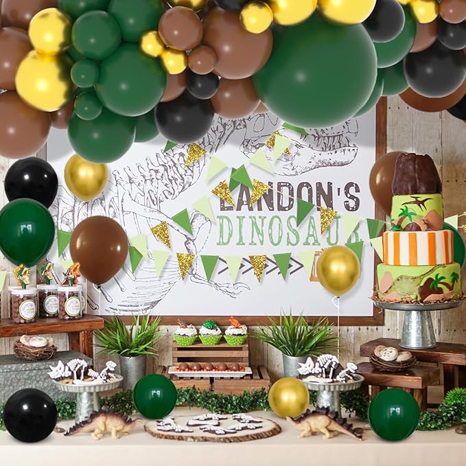Dark Green Black Gold Brown Balloon Garland Arch Kit, Green Black Balloon Gold, Brown Balloons for Football Birthday Graduation Prom Camo Jungle Safari Baby Shower Party Decorations