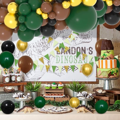 Dark Green Black Gold Brown Balloon Garland Arch Kit, Green Black Balloon Gold, Brown Balloons for Football Birthday Graduation Prom Camo Jungle Safari Baby Shower Party Decorations