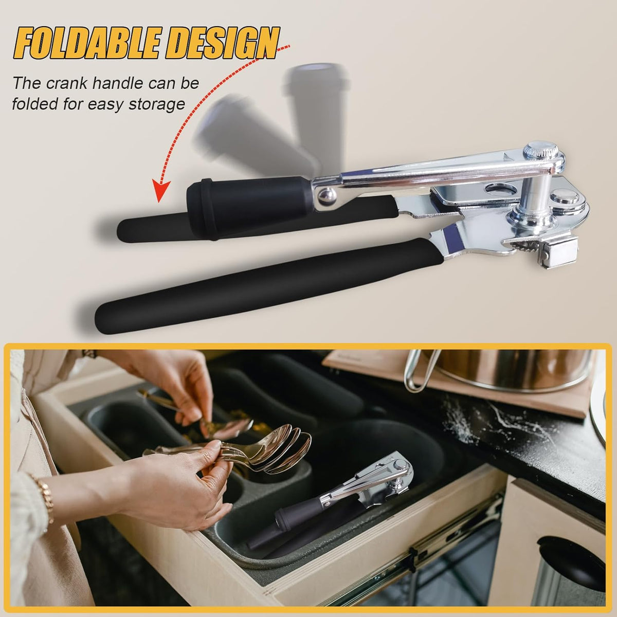 Commercial Can Opener, ICEKATl Can Opener Manual Heavy Duty Easy for Big Cans with Magnet, Folding Hand Crank With Comfortable Long Handles
