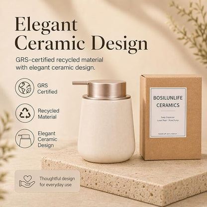 Bosilunlife Hand Soap Dispenser - 12oz Ceramic Soap Dispenser Bathroom Refillable Liquid Soap Pump Dispenser for Bathroom Kitchen Dispenser for Dish Soap with Easy-to-Press Pump