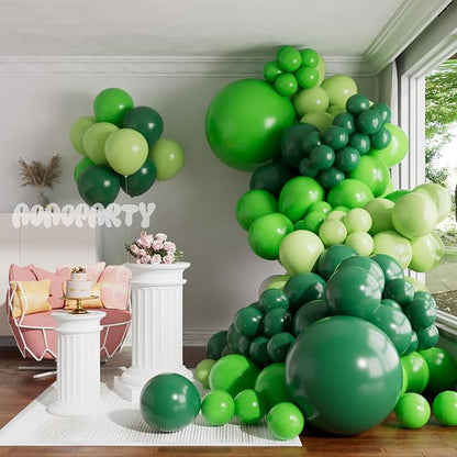 Green Balloons Garland Arch Kit Different Sizes Pack 150Pc 18Inch 10Inch 5Inch Latex Lime Green Dark Green Emerald Green Balloons for Birthday Graduation Baby Shower Jungle Party Decorations