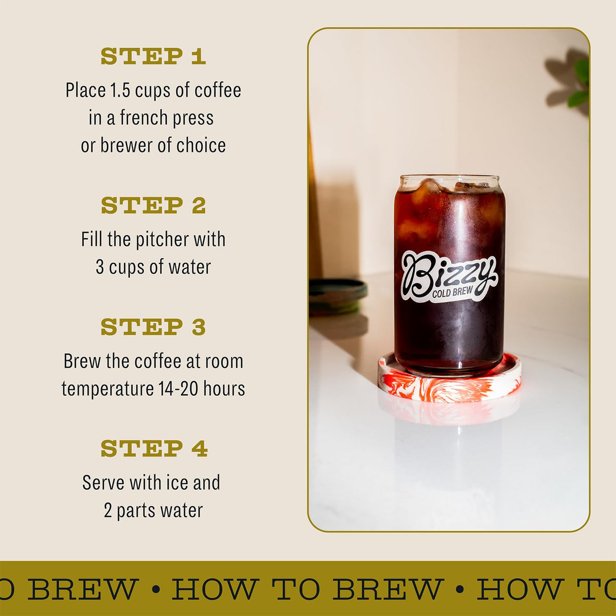 Bizzy Organic Cold Brew Coffee, Light & Bright Blend, Coarse Ground Coffee, Light Roast, Micro Sifted, Specialty Grade, 100% Arabica, 1 LB