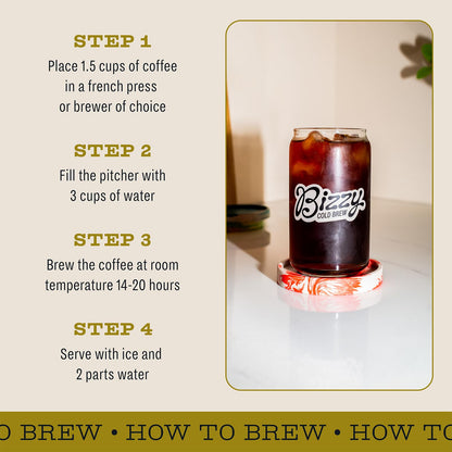 Bizzy Organic Cold Brew Coffee, Light & Bright Blend, Coarse Ground Coffee, Light Roast, Micro Sifted, Specialty Grade, 100% Arabica, 1 LB