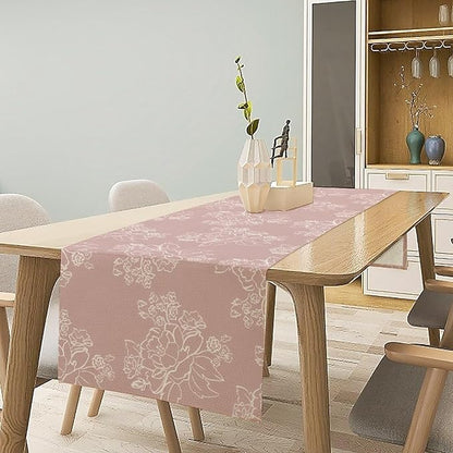 Pink Farmhouse Flower Table Runner,Vintage Boho Floral Table Runner for Kitchen Dining Table Holiday Home Party Decor 13x60in