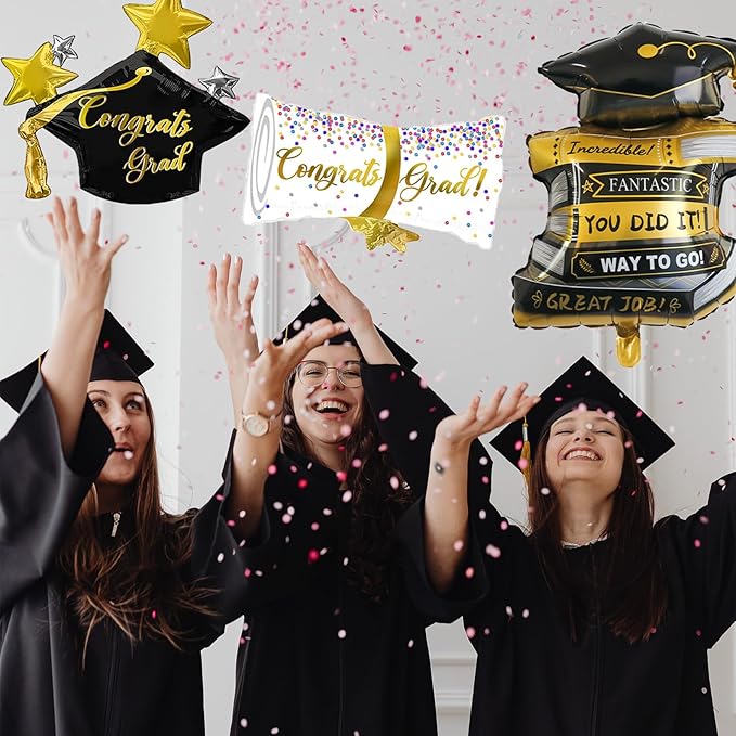 9Pcs Graduation Party Balloons Decorations Grad Books Balloons Diploma Balloons Grad Cap for 2026 Congrats High School College Graduation Party Supplies