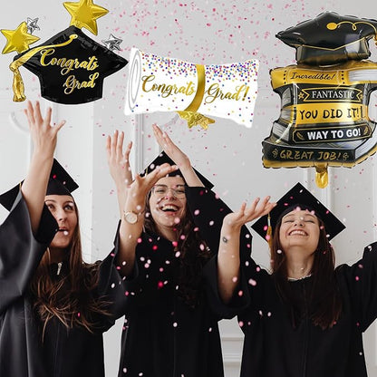 9Pcs Graduation Party Balloons Decorations Grad Books Balloons Diploma Balloons Grad Cap for 2026 Congrats High School College Graduation Party Supplies