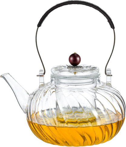 Glass Teapot with Removable Infuser, Stovetop Safe Glass Tea Kettle, 980 ml 33 oz, Clear Teapot for Loose Tea, Tea pot for Blooming Flower Tea and Loose Leaf, Tea Maker Gift