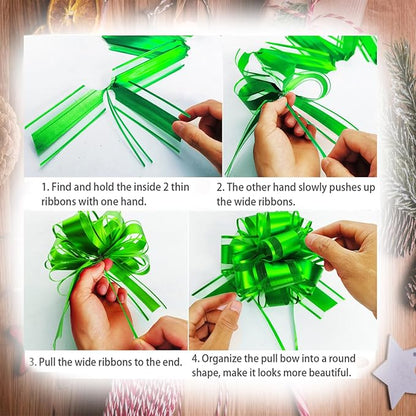 Bows for Gift Wrapping, Pull Bows, Gift Bows for Christmas, Wedding, Birthday, Baskets Decoration, 6 Inches, 6-Pack (Green)