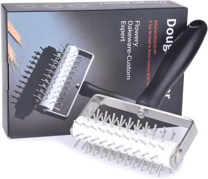 Pizza Dough Docker - Evnsix Pastry Docker Roller with Stainless Steel Spikes for Homemade Baking Cake crackers Pie Hole Maker