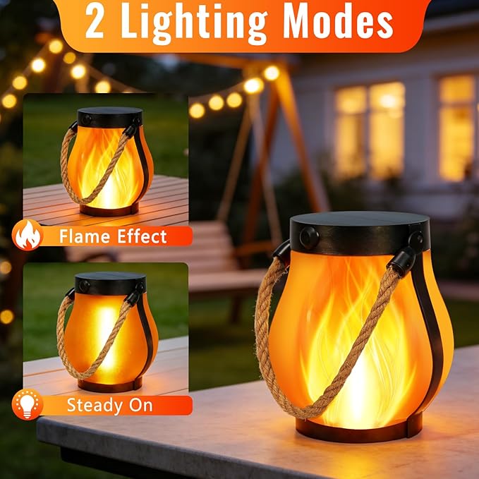 Solar Lanterns Outdoor Lights, 2 Pack Hanging Lantern with Flickering Flame, Hanging Lantern Decorative for Outside,Solar Powered Lanterns for Yard Patio Path Tree Garden Decor