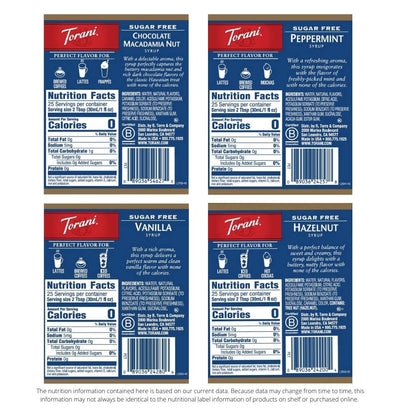 Torani Sugar Free Syrup, Holiday Variety Pack, 25.4 Ounce (Pack of 4)