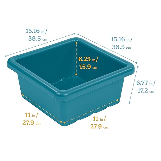ECR4Kids Stackable Square Bins with Non-Snap Lids, Multipurpose Organization, Turquoise, 2-Pack