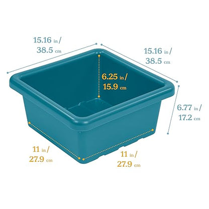 ECR4Kids Stackable Square Bins with Non-Snap Lids, Multipurpose Organization, Turquoise, 2-Pack