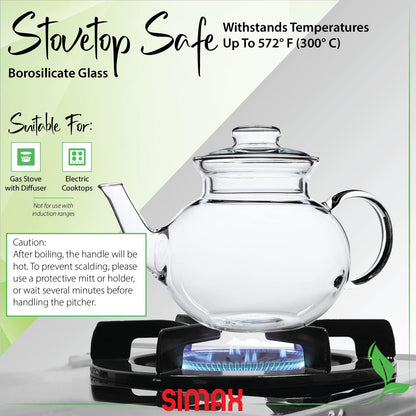 Simax Glassware 33 Ounce Glass Teapot | With Spout, Microwave and Stovetop Safe, Heat, Cold, and Thermal Shock Resistant Borosilicate Glass, Makes a Stunning Presentation…