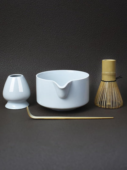 Artcome Premium Matcha Tool Set – Includes Matcha Bowl with Pouring Spout, Whisk, Whisk Holder, Tea Scoop & Matcha Manual - White