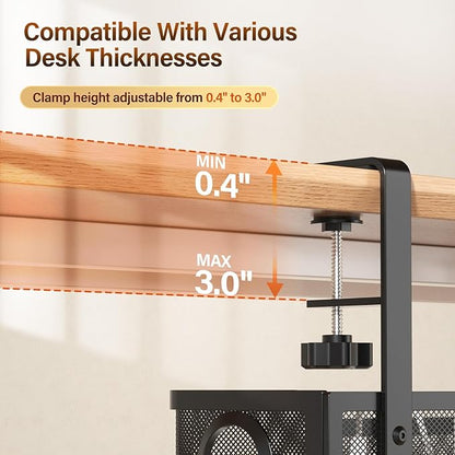 Under Desk Cable Management Large, Cinati 16" Cable Management Box for Table Thickness up to 3", Wire Cord Organizer with Clamp No Drill, No Damage to Desk (Black)