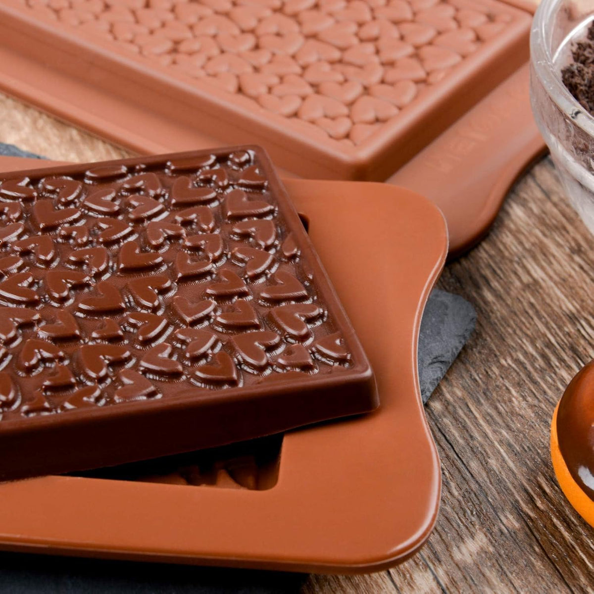 Chocolate Bar Molds - Silicone, Non-Stick, Pistachio & Milk Chocolate - 2 of Each - Set of 6