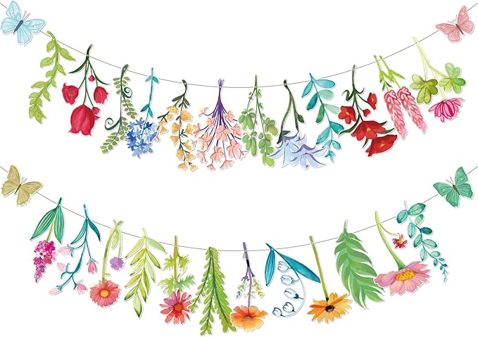 Wildflower Butterfly Party Garland Wedding Party Banner Decorations for Spring Garden Tea Party Birthday Wedding Bridal Baby Shower Supplies