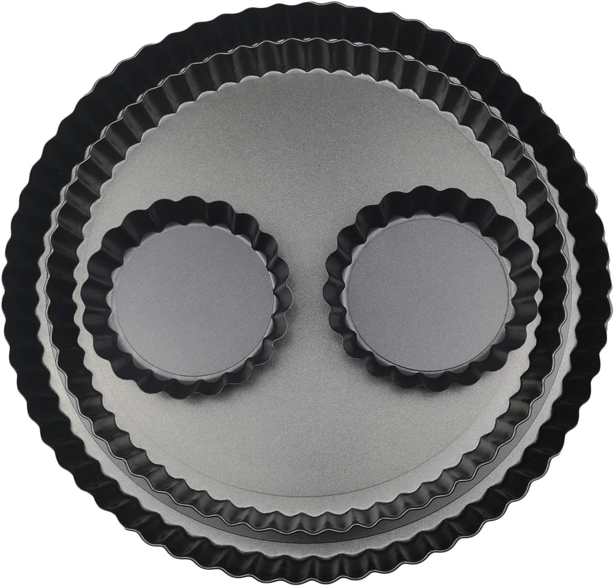 11 & 9 Inch Round Tart Pans with 2Pcs 4'' Mini Pans. Removable Bottom, Non-Stick Coating, Rugged Carbon Steel for Tart Quiche Pie Making
