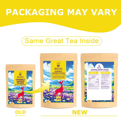 WT Weetee Chamomile Lavender Tea Bags 100 Count, Nighty & Relax, 100% Pure Chamomile, Lavender Flowers & Lemon Balm Blend