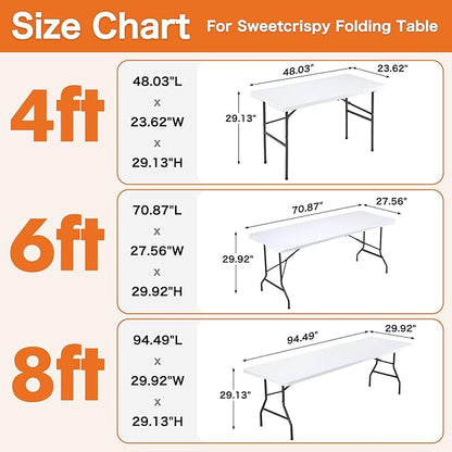 Sweetcrispy 8 FT Folding Picnic Table Easy to Fold and Store, Foldable Table for Camping Picnic Dining Party Kitchen Outdoor Indoor with Carrying Handle