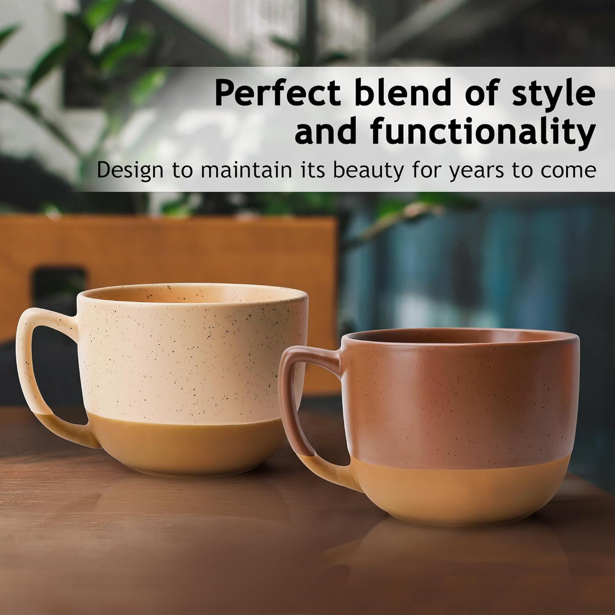 Miamio – 15 Ounce, Set of 4 Ceramic Latte Mug – Elegant Modern Coffee Mug Set for Cafe, Latte, Tea, Hot Cocoa - Drinks Dishwasher & Microwave Safe