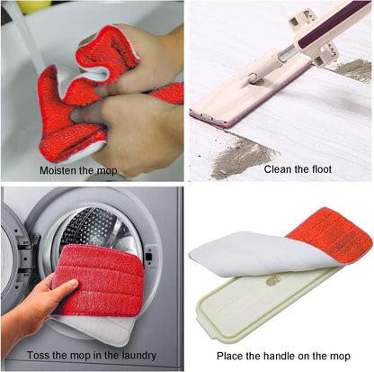 Microfiber Mop Pads, 18x 6 Inch Reusable and Washable Spray Mop Pads, Wet and Dry Household Mop Pad Replacement, Set of 12(Red)