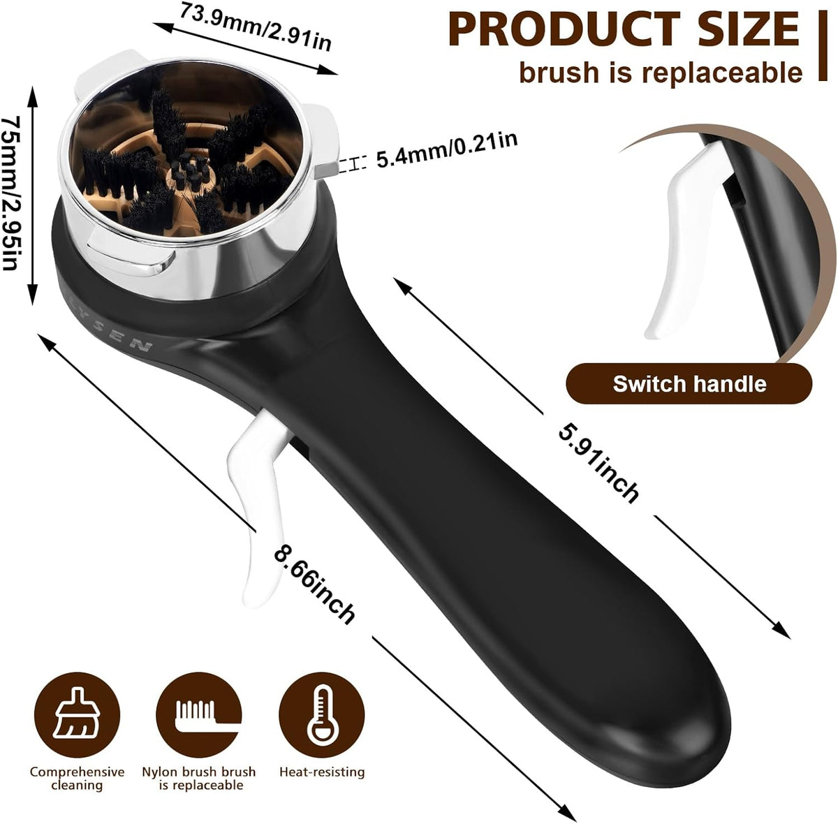Espresso Coffee Machine Cleaning Brush, 360° Cleaning Push-Up Coffee Maker Brush, Espresso Machine Brush Coffee Cleaning Tool Compatible with 54mm Breville Machines Barista, Home, Kitchen