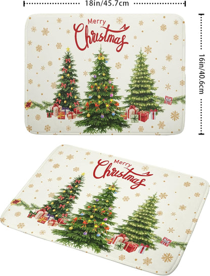 Merry Christmas Dish Drying Mats for Kitchen Counter 16x18 Inch Christmas Tree Dish Drainer Mats Dry Pad Xmas Forest Drying Mat for Dish Christmas