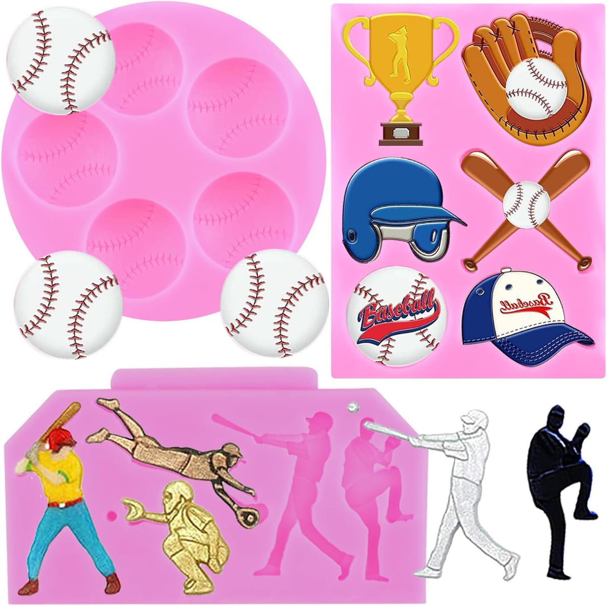 Mujiang Baseball Fondant Molds Sports Theme Silicone Molds Baseball Cap Bat Cake Decoration Mold For Cake Decorating Chocolate Gum Paste Candy