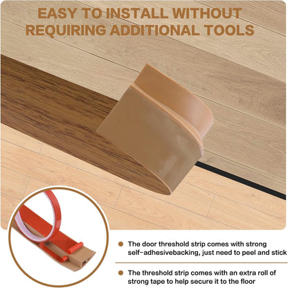 Floor Transition Strip Vinyl Door Threshold Ramp Self Adhesive Carpet Edging Strip Doorway Edge Trim, Overlap Edge Reducer for Laminate Carpet, Floor, Tile (Orange Oak, 2/5" to 3/5", 6.6Ft)