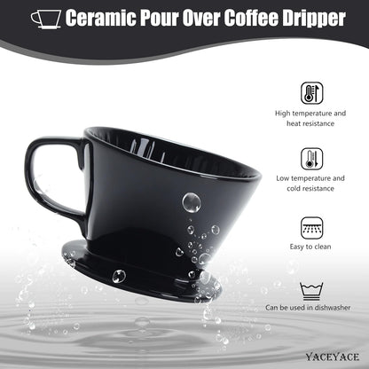 Ceramic Pour Over, Black Ceramic Pour Over Coffee Dripper, 3 Holes, Single Small Coffee Dripper for Office, Home, Travel, Camping