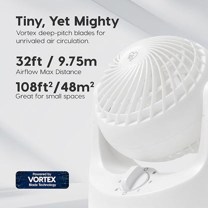 IRIS USA WOOZOO Mini Desk Fan, Air Circulator, 3 Speeds, 32ft Max Air Distance, 108ft² Coverage, 112° Adjustable Vertical Tilt, 27db Quiet Motor, Small Fan for Bedroom, Office, Dorm, White (HE10N)