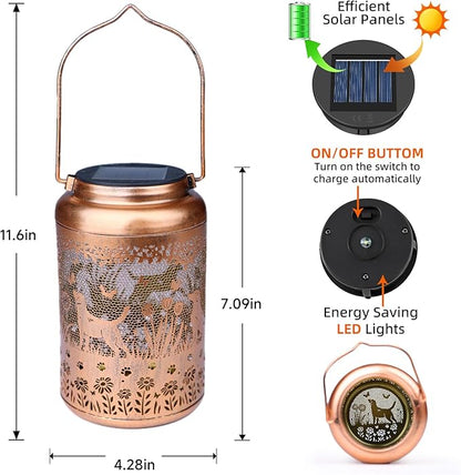 2Pack Dog Solar Lanterns Outdoor Waterproof Garden Decor Solar Lights Birthday Gifts for Women Mom Grandma Hanging Lantern LED Light Metal Dog Decoration Outside for Yard,Lawn,Porch,Patio,Tabletop