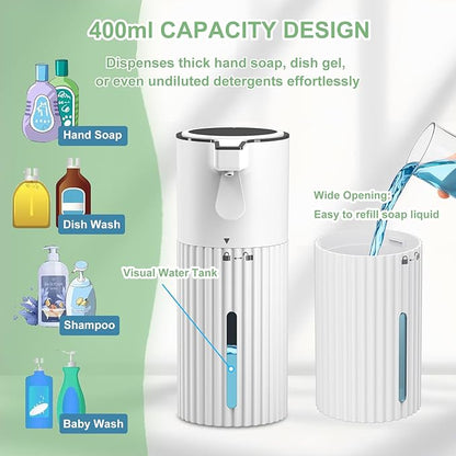 Push-Activated Automatic Soap Dispenser, Continuous Flow Control 400ml Large Capacity AA Battery Powered Waterproof Adjustable Volume Soap Dispenser for Bathroom & Kitchen(Liquid)