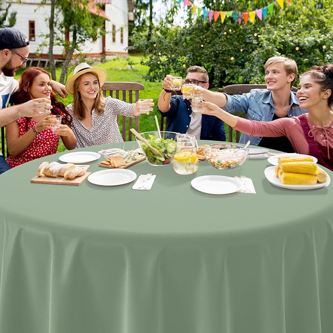 Ragnhild 16 Pack Sage Green Plastic Tablecloths for Round Tables, Premium Decorative Sage Disposable Table Covers for Parties, Round Party Table Cover for Birthday Wedding Baby Shower Party, 84 Inch