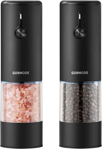 Stainless Steel Electric Salt and Pepper Grinder Set (Black) - 2 Pack Rechargeable Mills with LED Light, 6 Adjustable Grind Modes & Rustproof Design - Premium Kitchen Tool with USB-C Charging