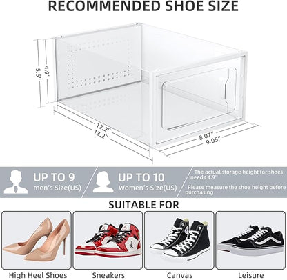 Elechomes Shoe Boxes Clear Plastic Stackable 18 Pack Premium Shoe Organizer Storage for Closet Foldable Shoe Rack Containers Sneaker Display Case Holder Shoe Bin Entryway Drawers Gifts