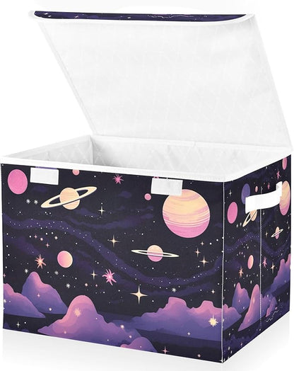 Abstract Planets Storage Bins with Lids and Carrying Handle,Foldable Storage Boxes Organizer Containers Baskets Cube with Cover for Home Bedroom Closet Office