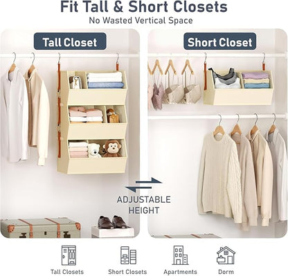 Hanging Closet Organizer Extra Large, Clothes Hanging Shelves for Closet with Divider, Collapsible Closet Storage System, Fabric Closet Hanging Organizer for Home, Dorm, Rv, ,Handbags, Underwear, Sock