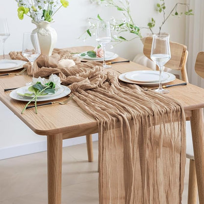 Asee'm 3pcs Cheesecloth Table Runner 120 Inches Long Nude Boho Gauze Cheese Cloth Runner 10FT Rustic Sheer Table Runners for Christmas Wedding Party Baby Shower Spring Easter Decoration