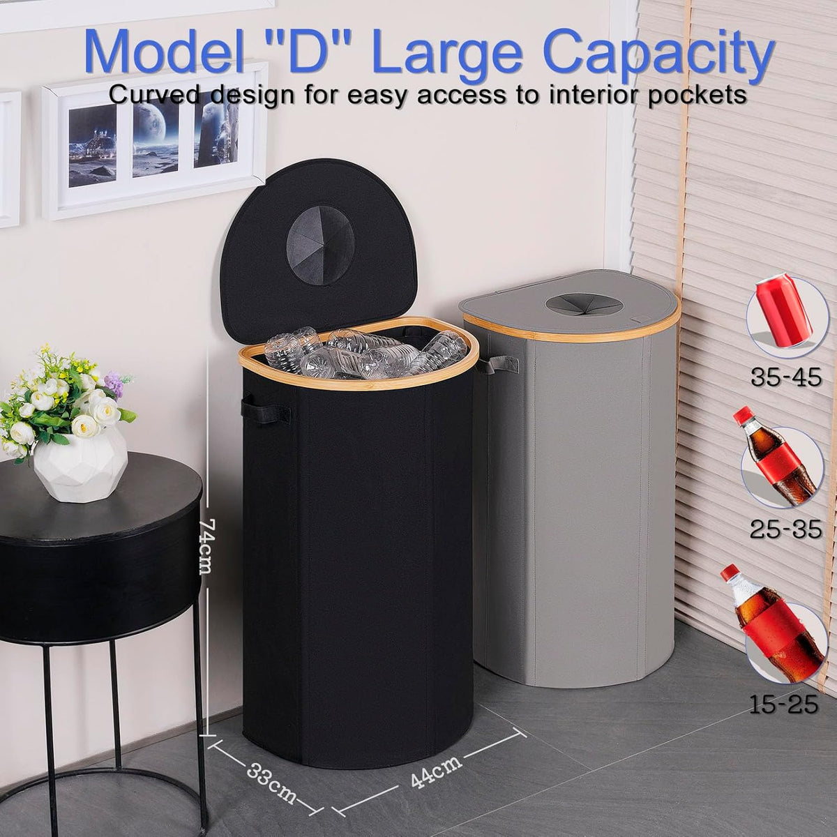 efluky Recycling Bin for Kitchen 100L, 26 Gallon Recycle Bins for Indoor Outdoor Home Use with 2 Removeable and Reusable Inner Bags, Tall Recycle bin for Bottle Can Plastice Stickers (Black)
