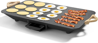 12x20inch Electric Griddle by BBQ Masters, 1700W Fast Even Heating, ILAG Granite Nonstick, Sloped Cooking Surface, Frameless Design for Easy Cleaning, Great for Family Gatherings, Black