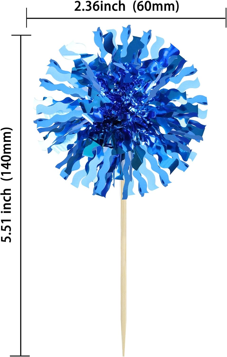Ephlyn 30Pcs Foil Firework Cupcake Toppers Blue Tinsel Flower Drink Stirrers Cocktail Food Fruit Cake Toppers for Valentine's Day Party Decorations
