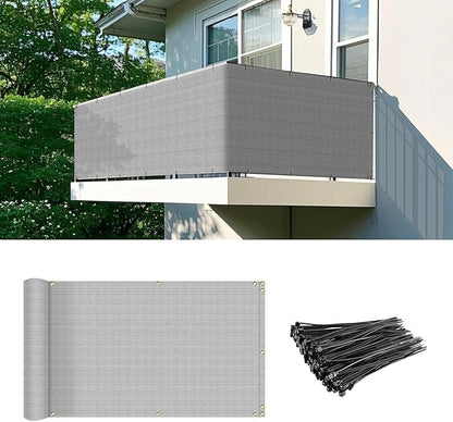 2.5' x 142' Balcony Privacy Screen Fence Cover with Zip Ties Grommets for Apartment Patio Porch Deck Backyard Outdoor (Gray)