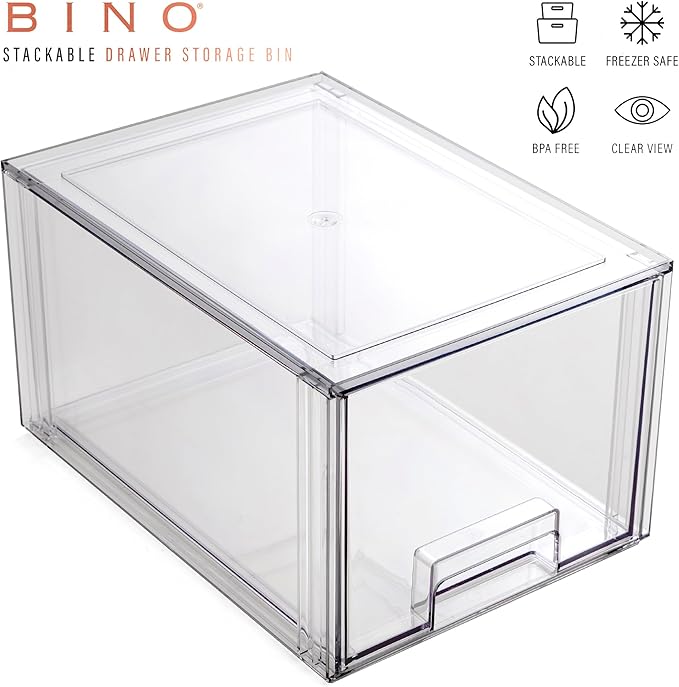 BINO | Stackable Storage Drawers, Tall Small - Clear | THE CRATE COLLECTION | Storage Bins With Drawers Bathroom Organizers and Storage Organization and Storage Under Sink Organizer Vanity Cabinet